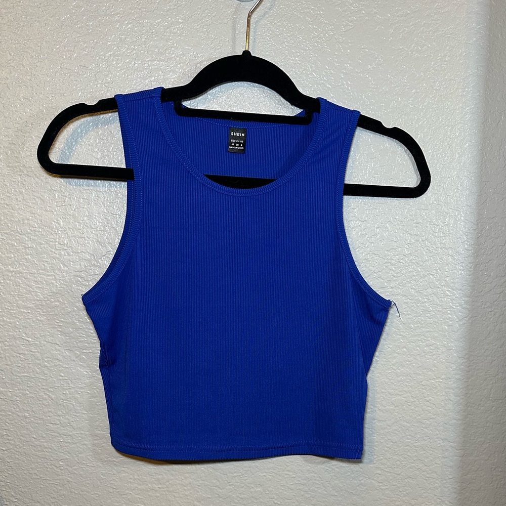 Royal Blue Ribbed Crop Tank Top
